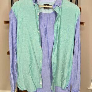 Hawkins McGill Mens Button Down Long Sleeve Shirt Green Blue Medium
